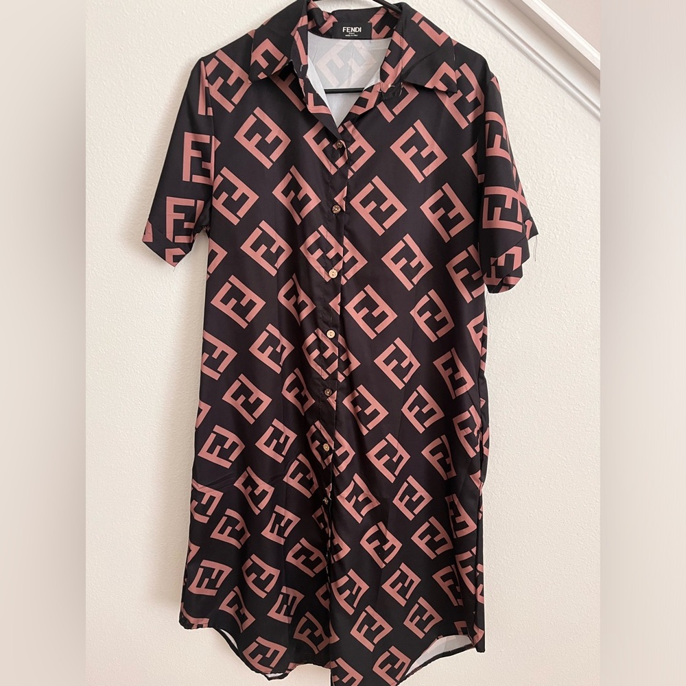 FLASH SALE Fendi Black and brown print button up women’s dress